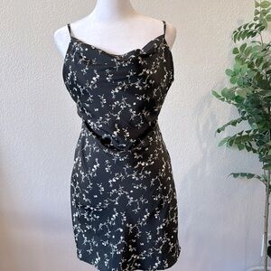 Urban Outfitters Black And White Floral Mini Silk Dress Size Medium